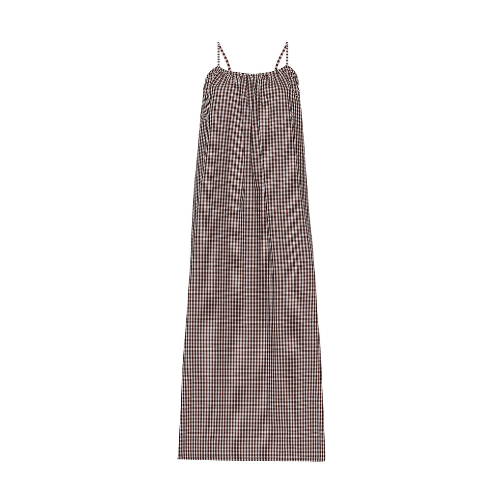 The New Classic Brown Gingham Spaghetti Strap Maxi Dress
