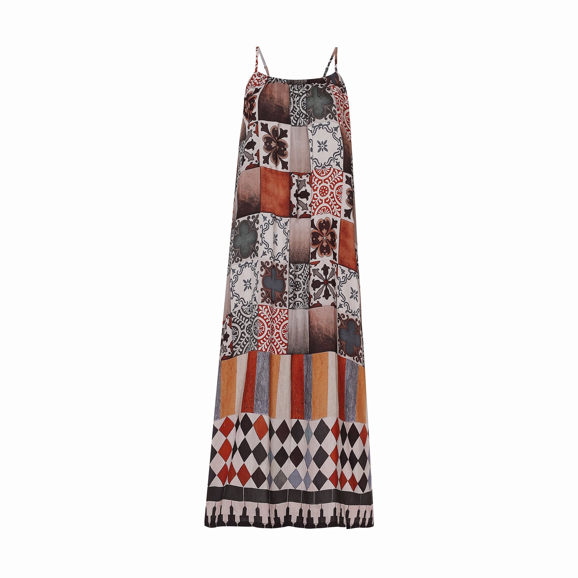 Celestial Tesserae Mosaic Print Spaghetti Strap Maxi Dress