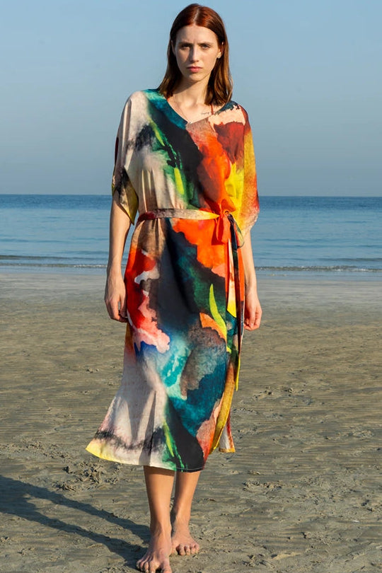 Enigma Abstract Print Multicolour Long Kaftan