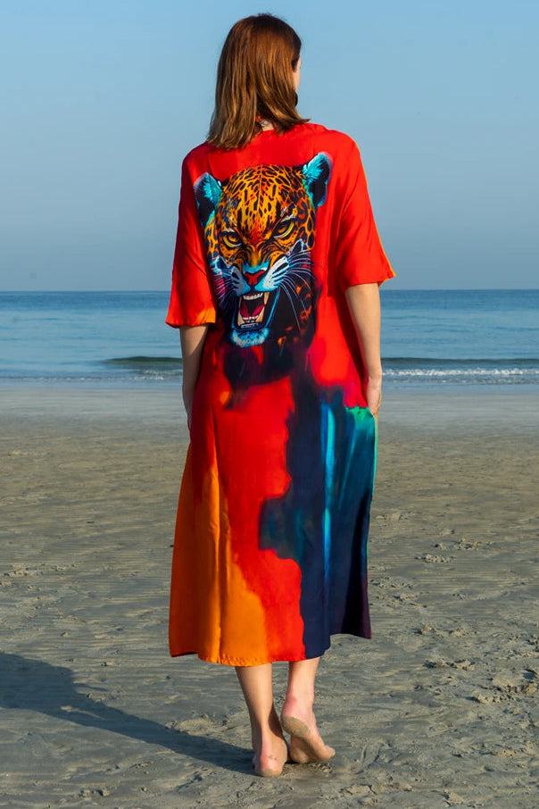 Roar Tiger Animal Print Abstract Kaftan