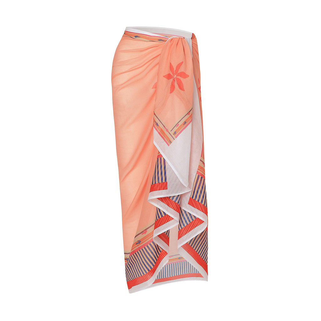 Peach Blossom Floral Resort Cotton Sarong - Peach & Multicolour