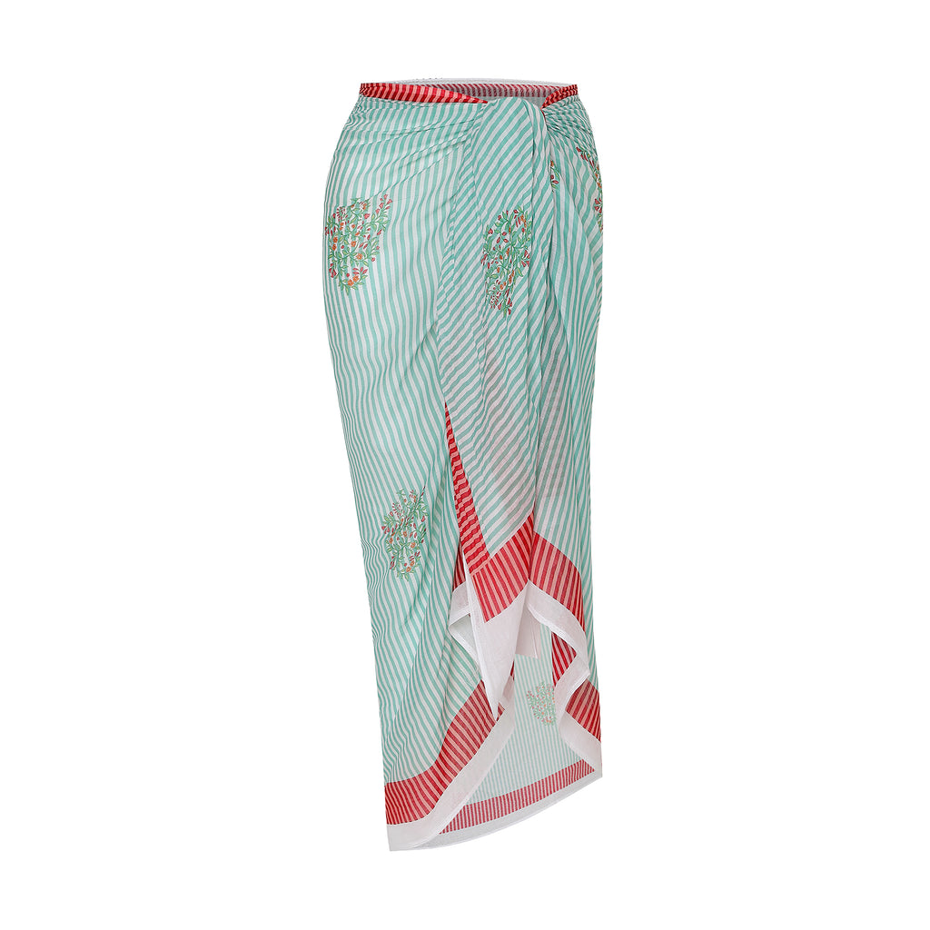 Sage Bloom Resort Cotton Sarong - Seagreen & Multicolour