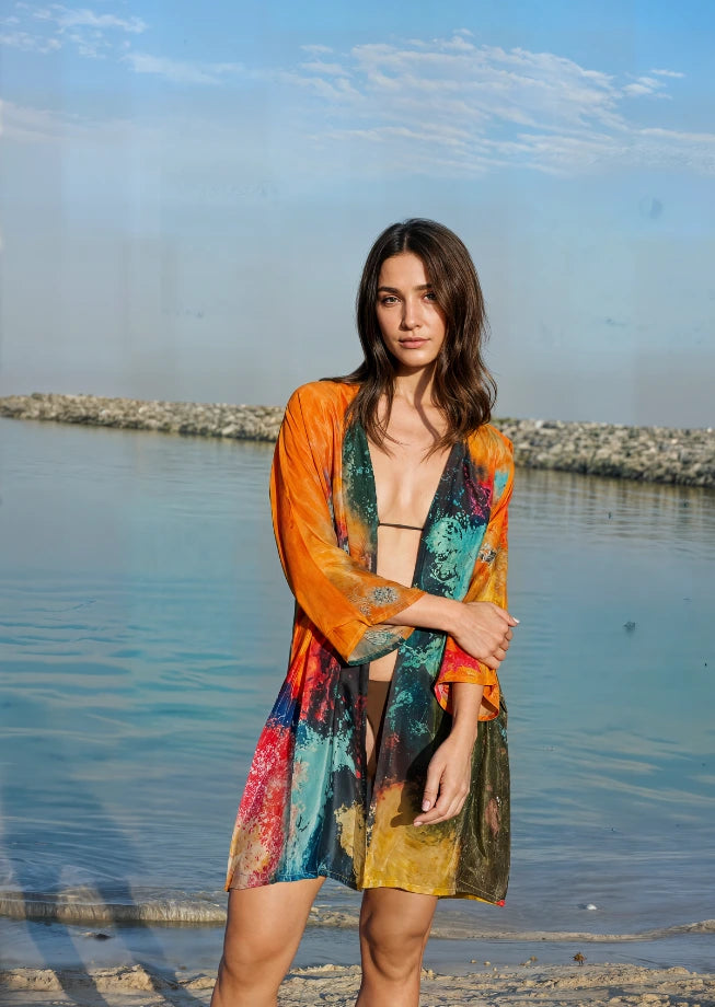 Canvas & Chaos Abstract Print Short kimono
