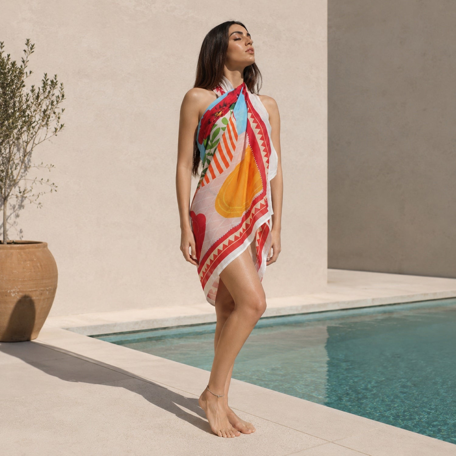 Mediterranean Escape Resort Cotton Sarong -  Multicolour
