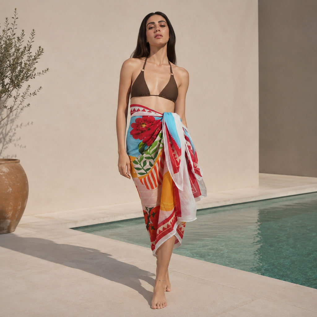 Mediterranean Escape Resort Cotton Sarong -  Multicolour
