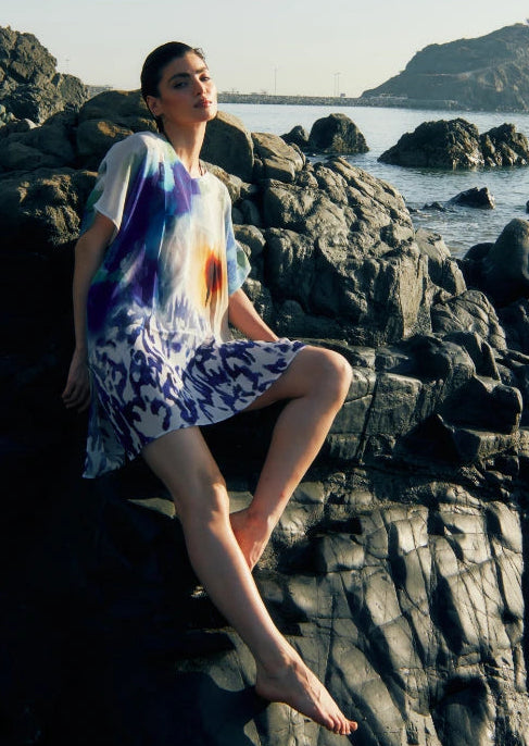 Ciel & Sand Printed Sheer Short Kaftan