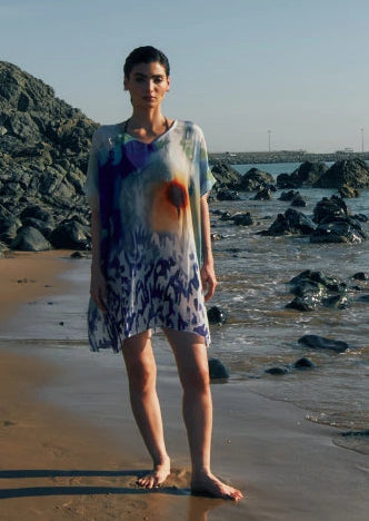 Ciel & Sand Printed Sheer Short Kaftan