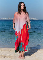 Coral Mirage Floral Long Kaftan