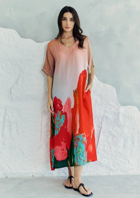 Coral Mirage Floral Long Kaftan