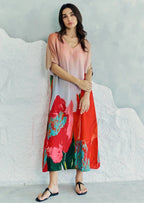 Coral Mirage Floral Long Kaftan