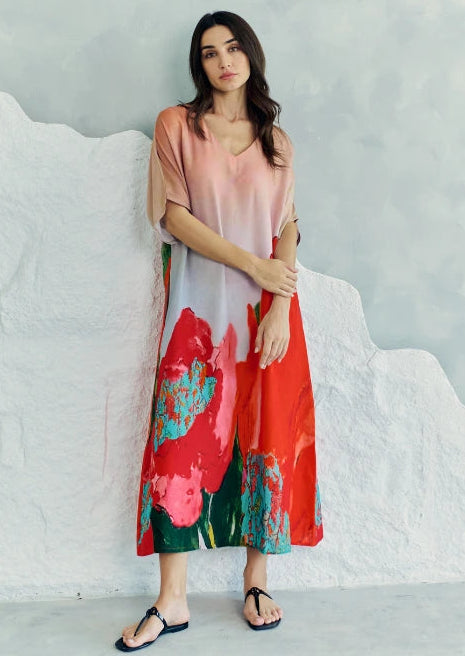 Coral Mirage Floral Long Kaftan