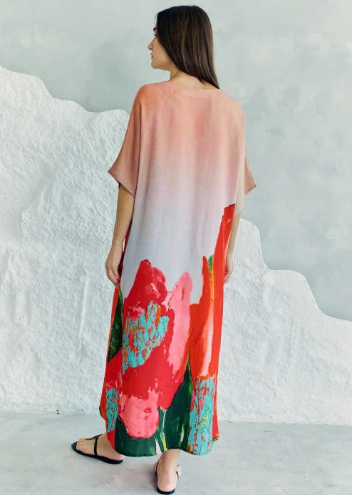 Coral Mirage Floral Long Kaftan