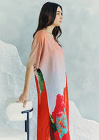 Coral Mirage Floral Long Kaftan With Side Slits
