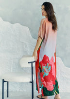 Coral Mirage Floral Long Kaftan With Side Slits