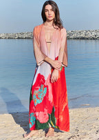 Coral Mirage Floral Long Kimono