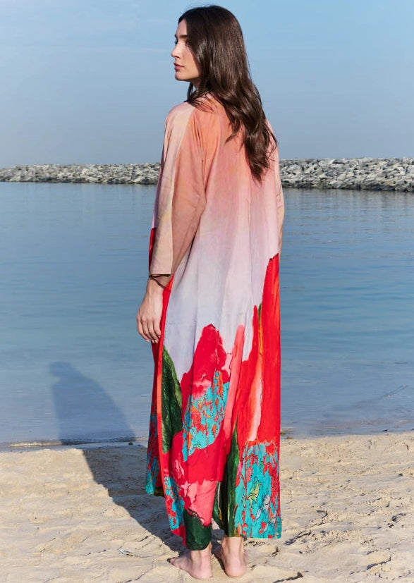 Coral Mirage Floral Long Kimono