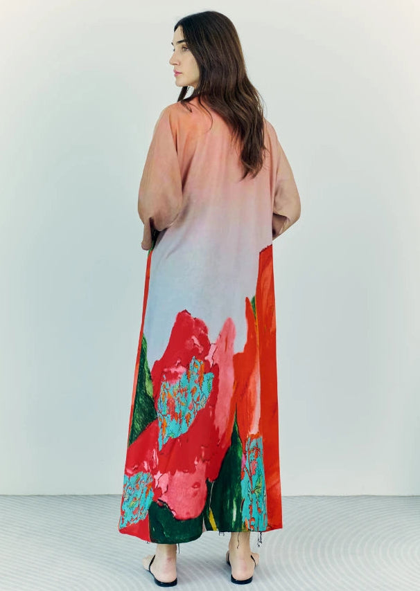Coral Mirage Floral Long Kimono