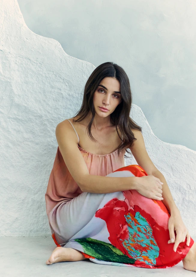 Coral Mirage Floral Spaghetti Strap Maxi Dress