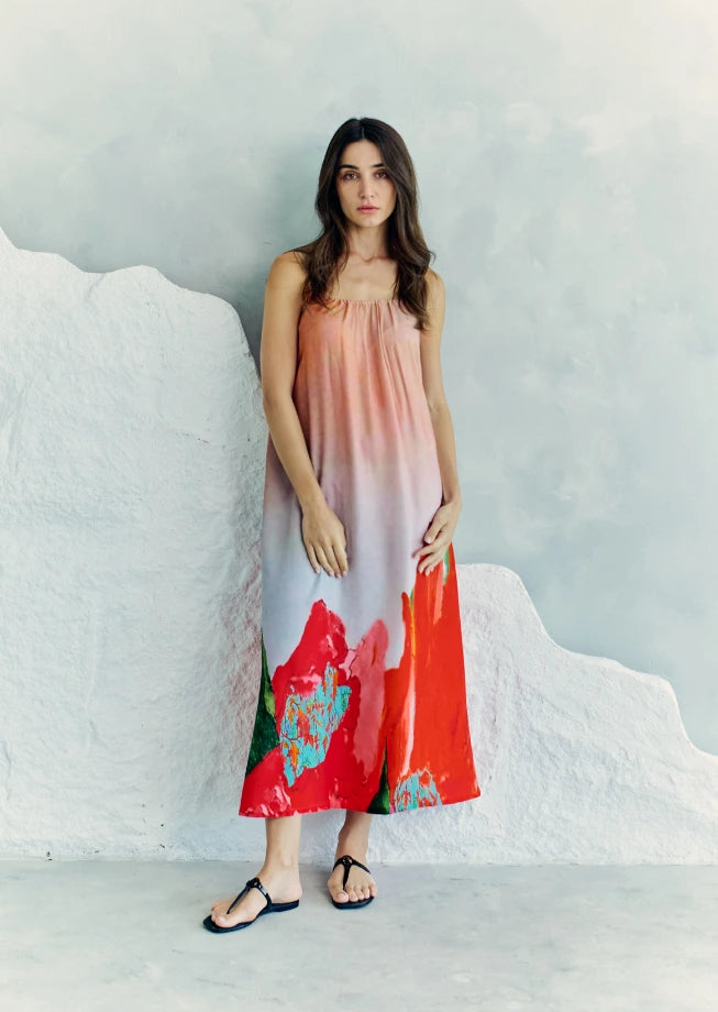Coral Mirage Floral Spaghetti Strap Maxi Dress
