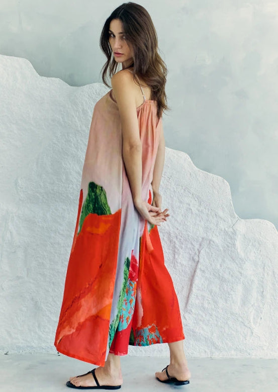 Coral Mirage Floral Spaghetti Strap Maxi Dress