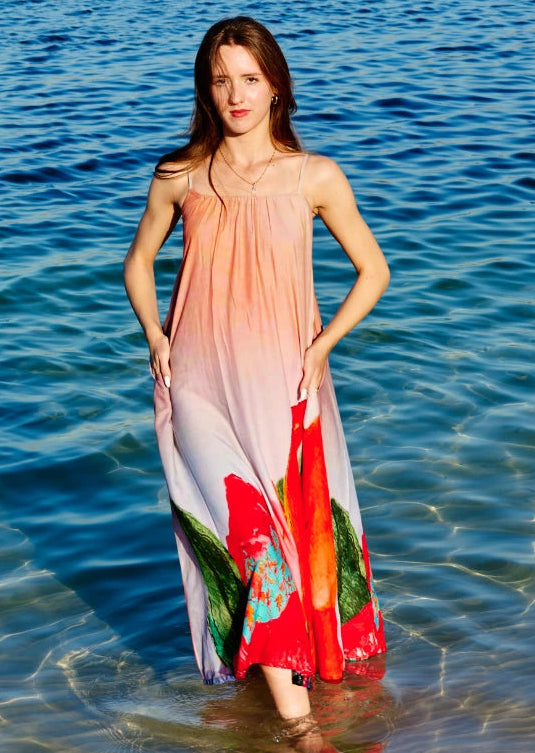 Coral Mirage Floral Spaghetti Strap Maxi Dress
