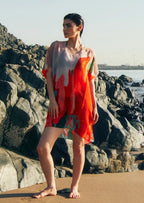 Coral Mirage Floral Printed Sheer Short Kaftan