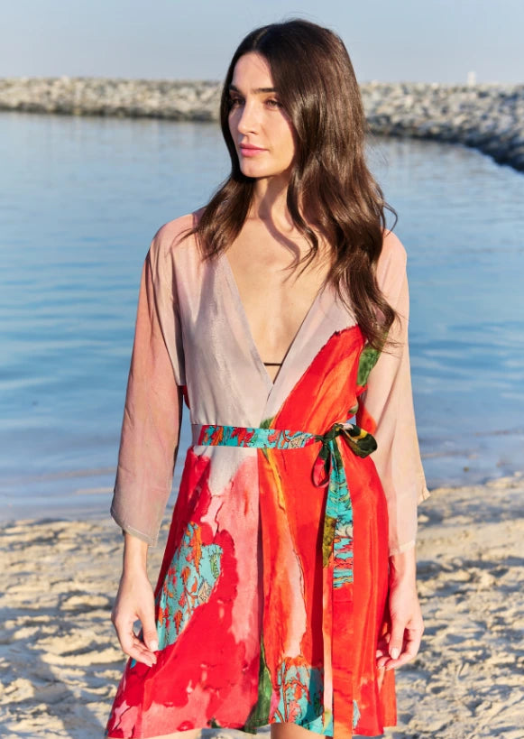 Coral Mirage Floral Short kimono