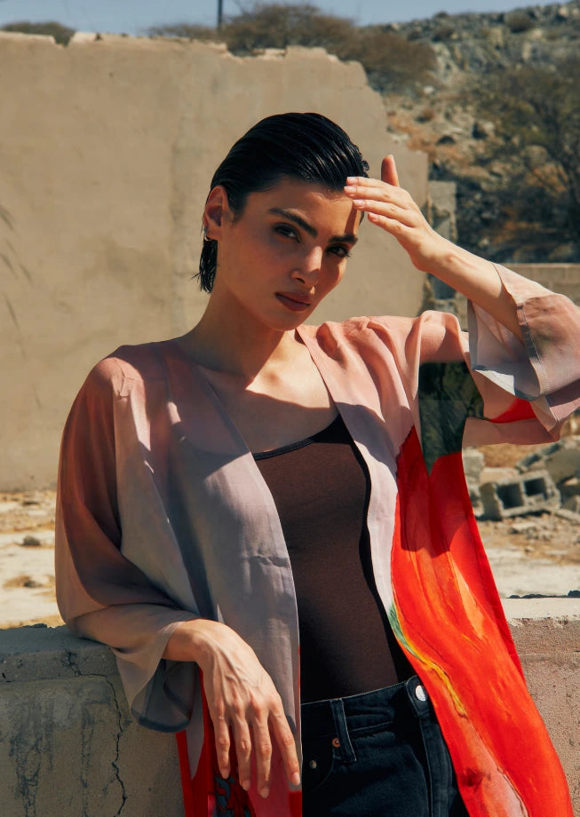 Coral Mirage Floral Short kimono