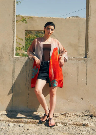 Coral Mirage Floral Short kimono