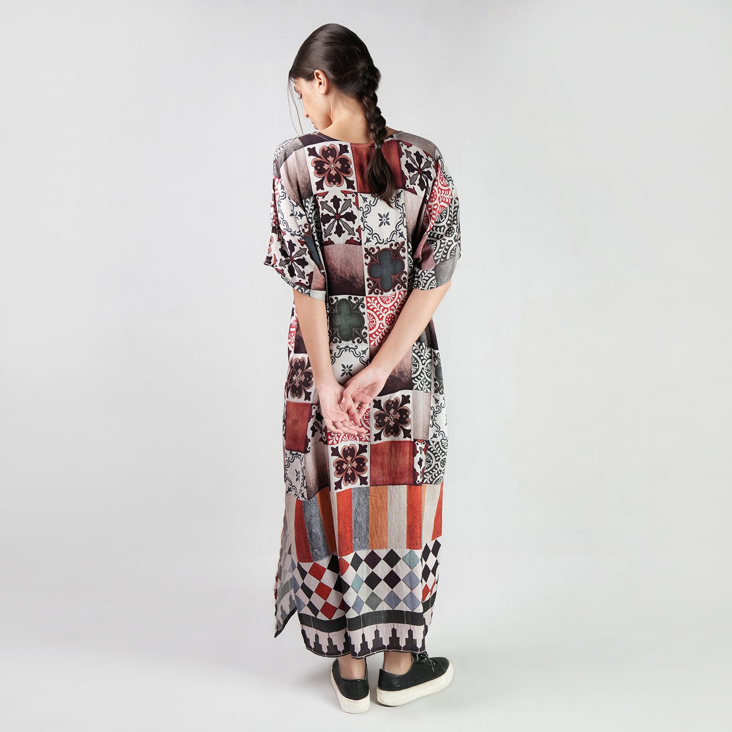 Celestial Tesserae Mosaic Print Long Kaftan Dress