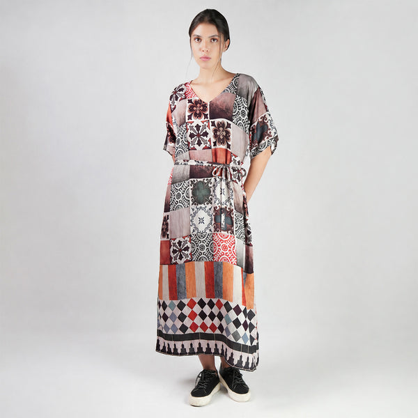Celestial Tesserae Mosaic Print Long Kaftan Dress
