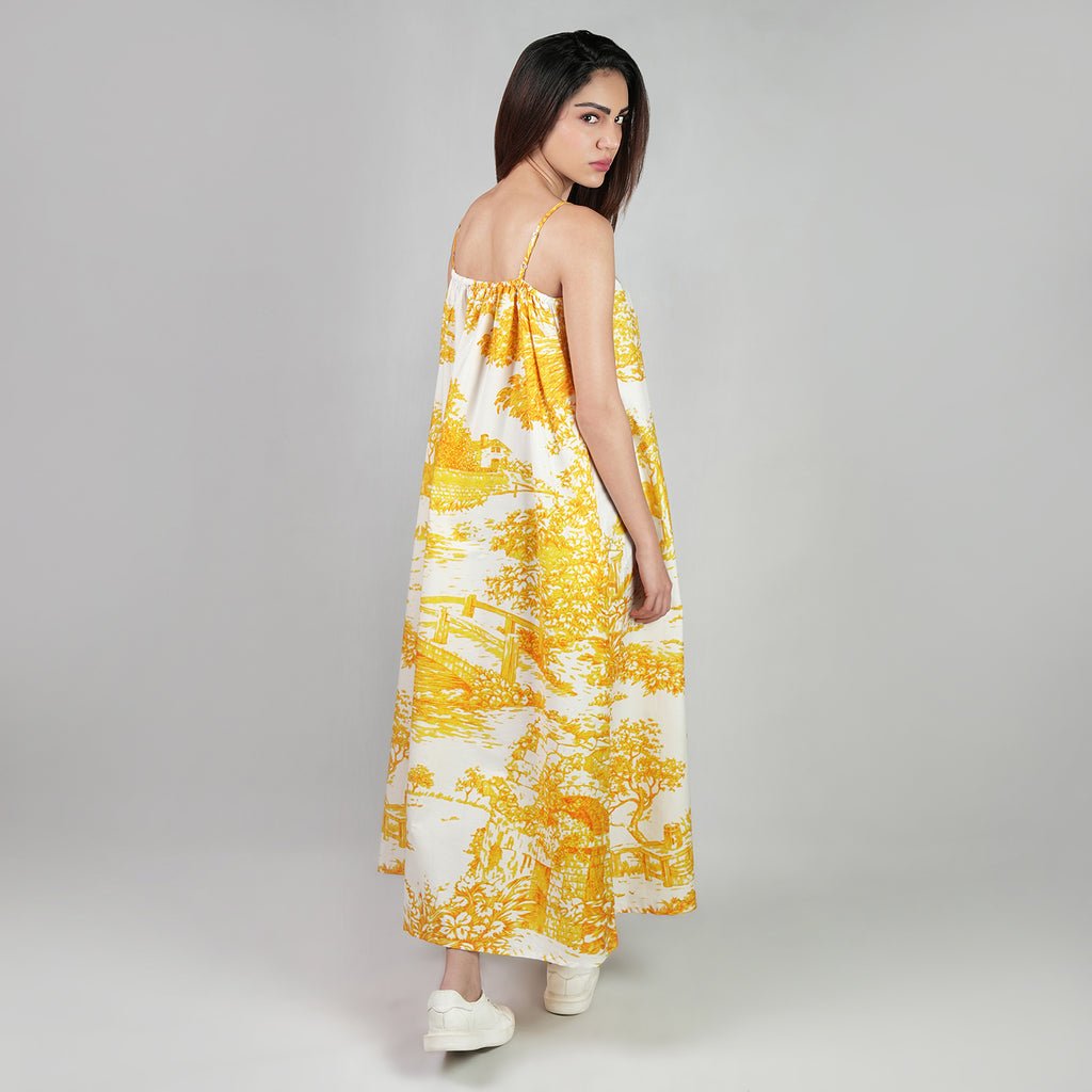 A Place In Time Scenic Toile Countryside Spaghetti Strap Maxi Dress