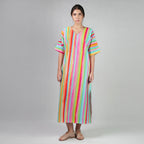 The Palette Multicolour Rainbow Colour Long Kaftan Dress With Side Slit