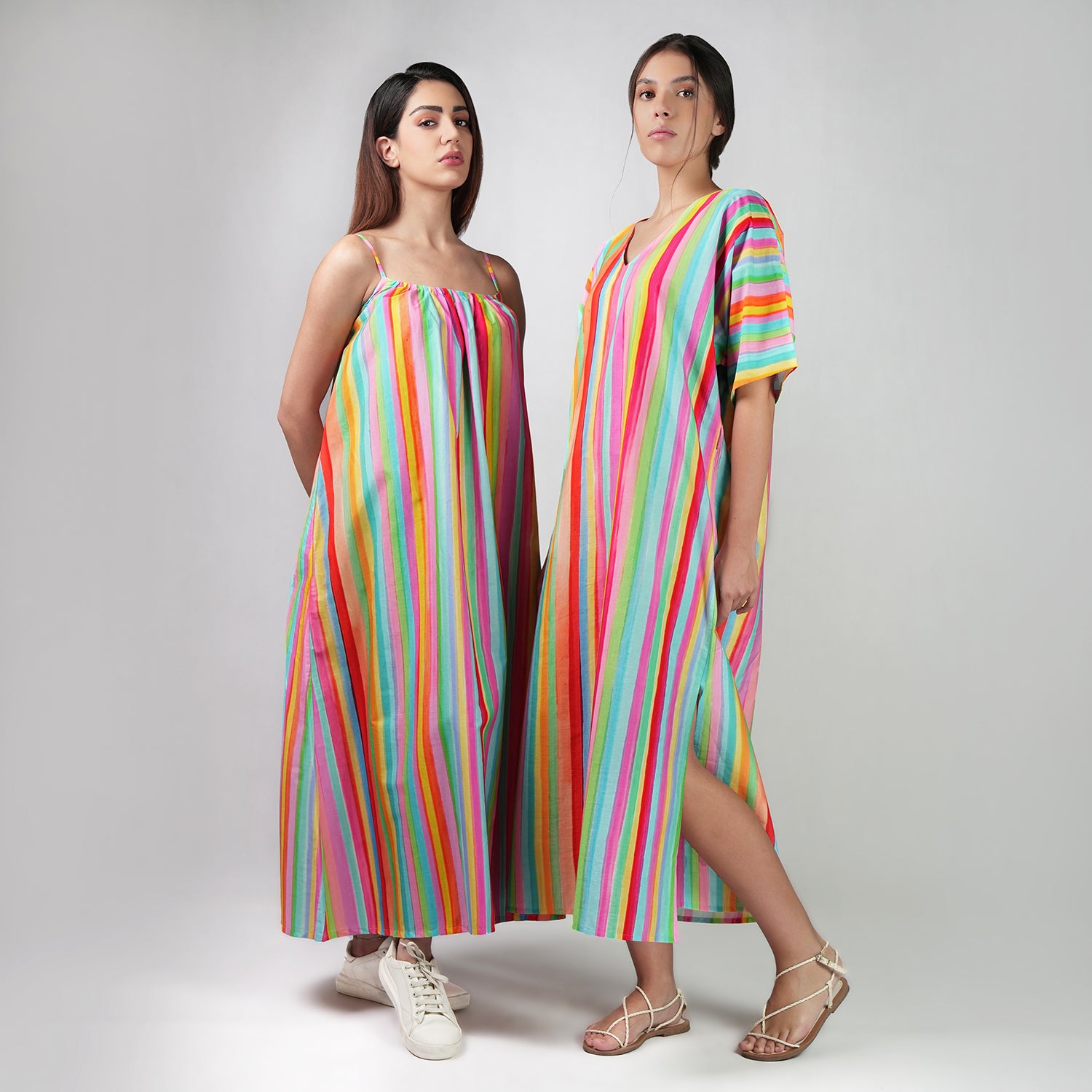 The Palette Multicolour Rainbow Colour Long Kaftan Dress With Side Slit