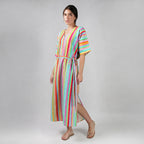 The Palette Multicolour Rainbow Colour Long Kaftan Dress With Side Slit