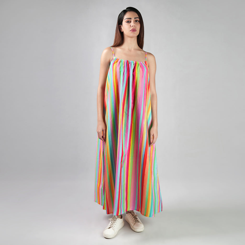 The Palette Colorful Stripes Maxi Dress -Multicolor