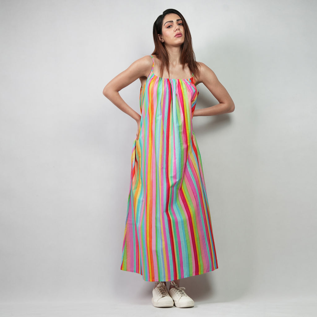 The Palette Colorful Stripes Maxi Dress -Multicolor