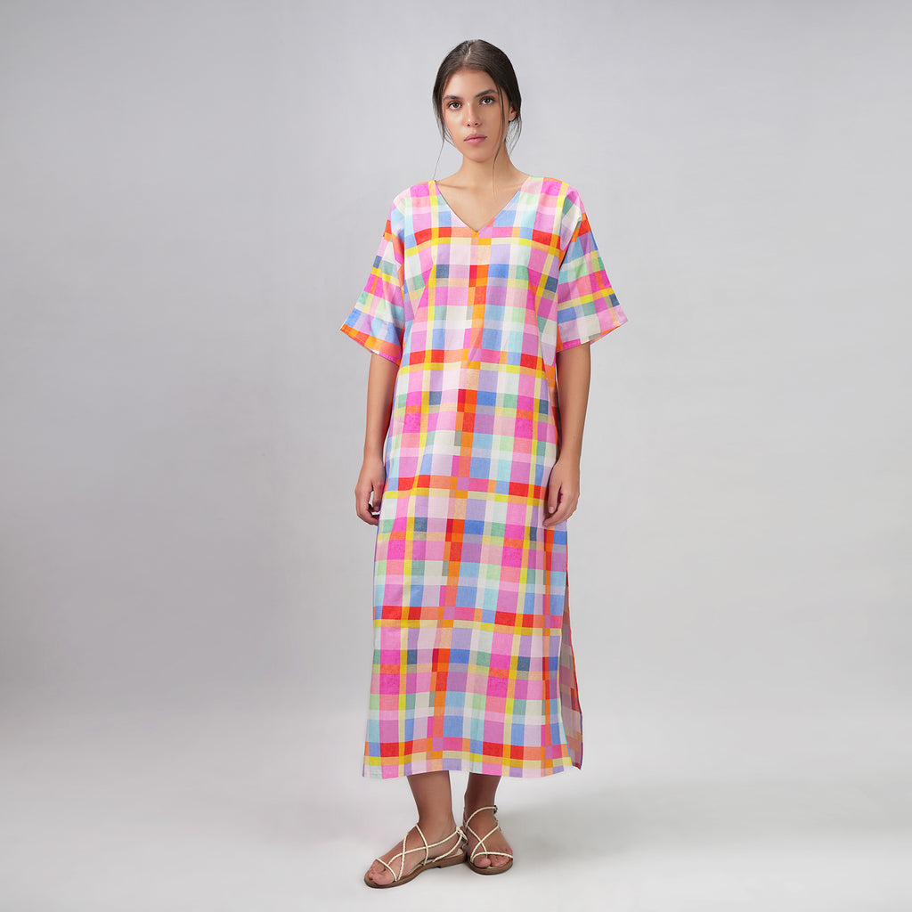 Palette Picnic Long Kaftan Dress With Side Slit