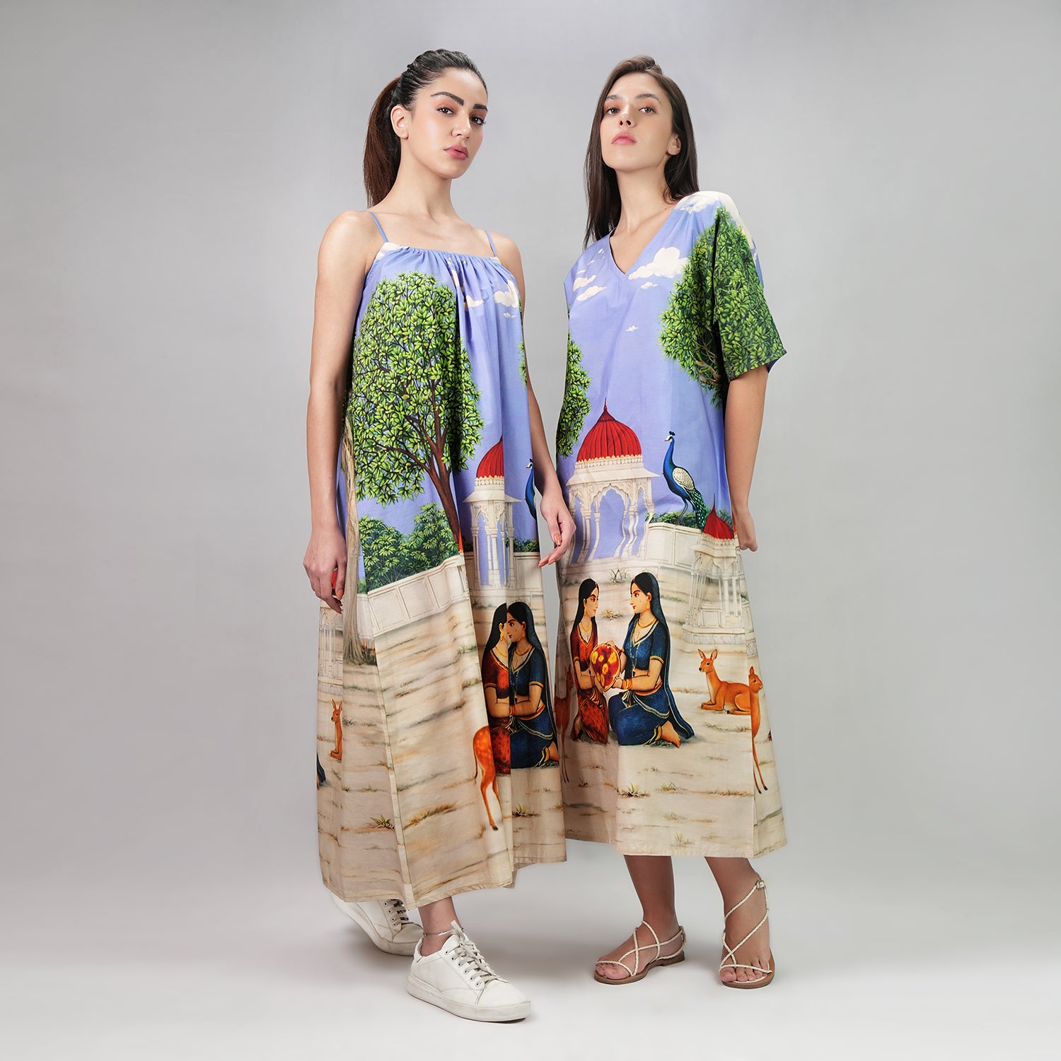 Saanjh Heritage Art Print Long Kaftan Dress