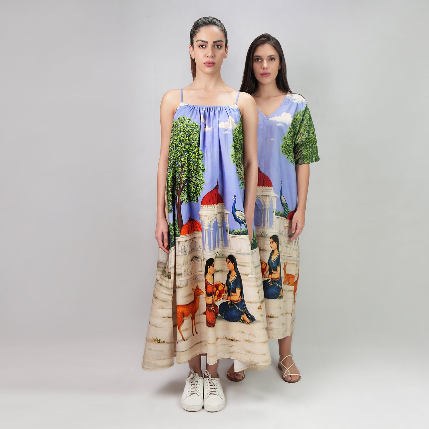Saanjh Heritage Art Print Long Kaftan Dress