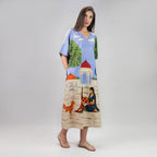 Saanjh Heritage Art Print Long Kaftan Dress