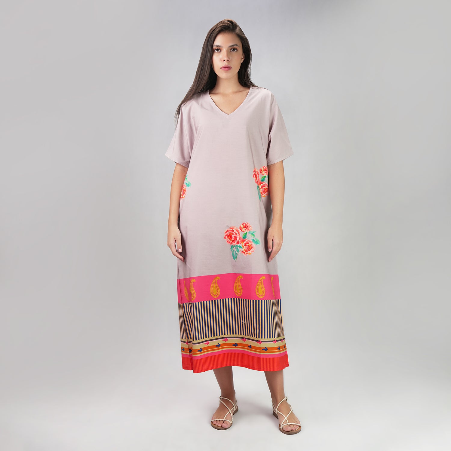 The Floral Archive Rose Print Long Kaftan Dress