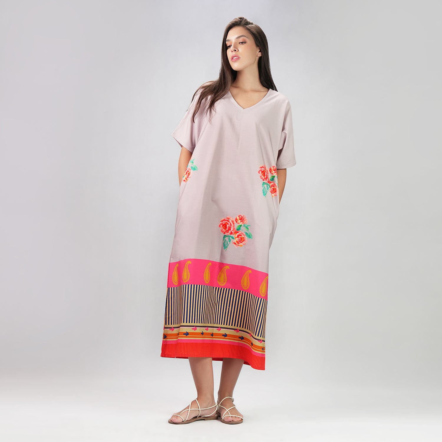 The Floral Archive Rose Print Long Kaftan Dress
