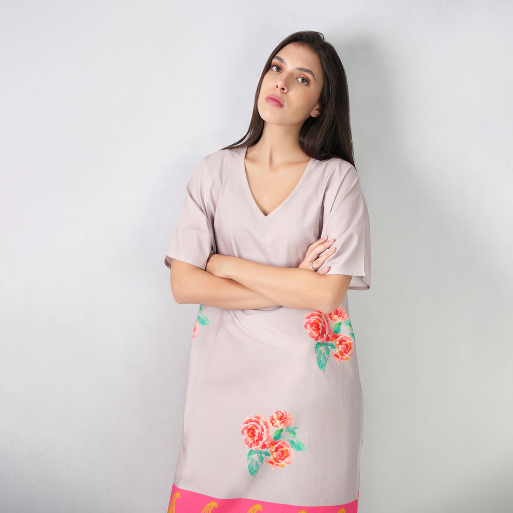 The Floral Archive Rose Print Long Kaftan Dress