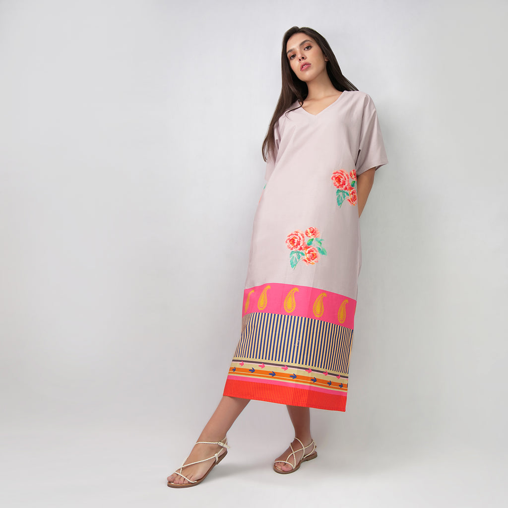 The Floral Archive Rose Print Long Kaftan Dress
