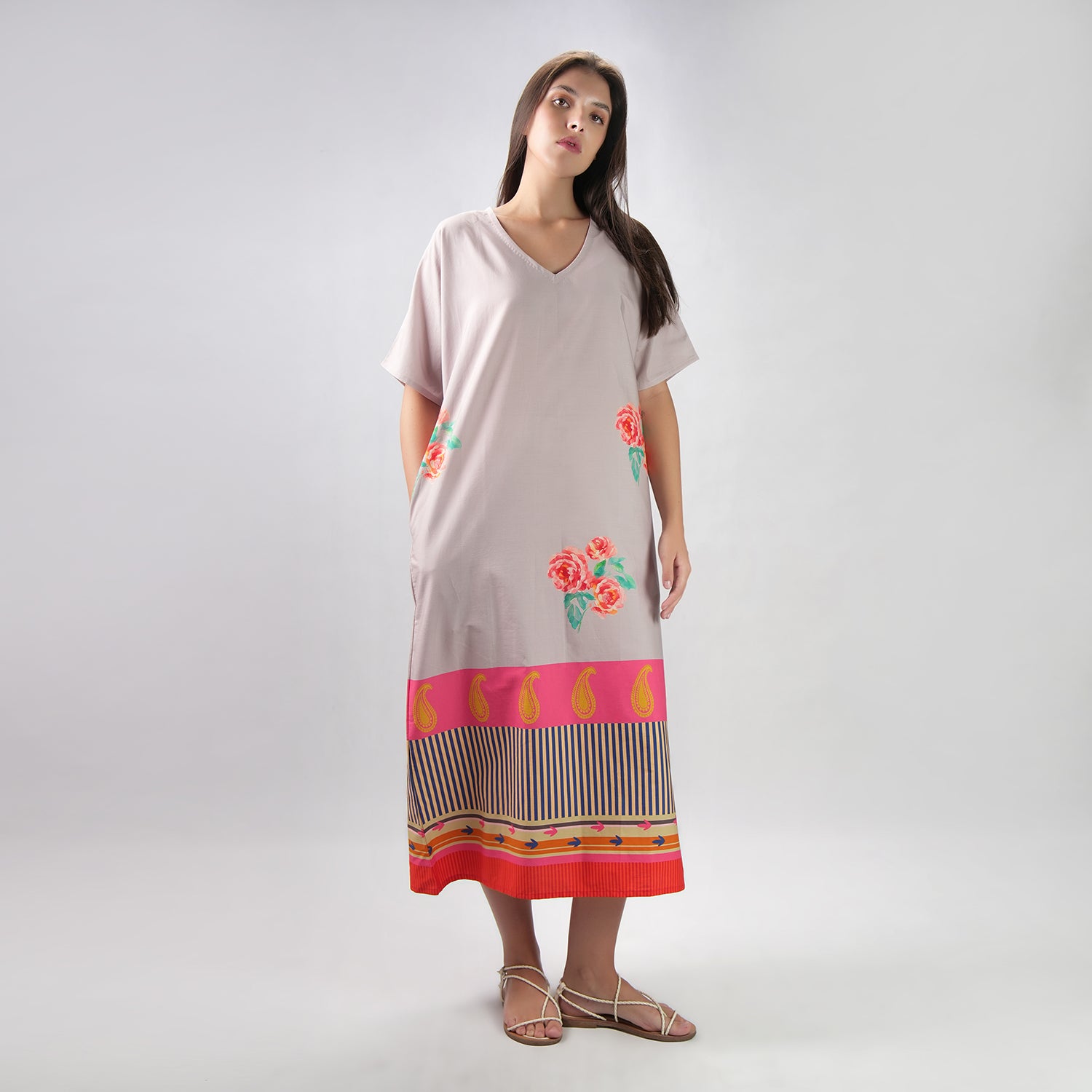 The Floral Archive Rose Print Long Kaftan Dress