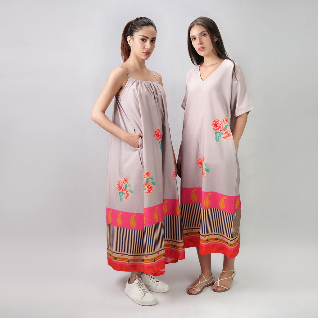 The Floral Archive Rose Print Long Kaftan Dress