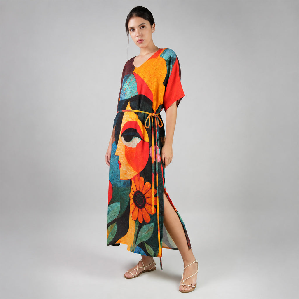 Muse Abstract Art Long Kaftan Dress