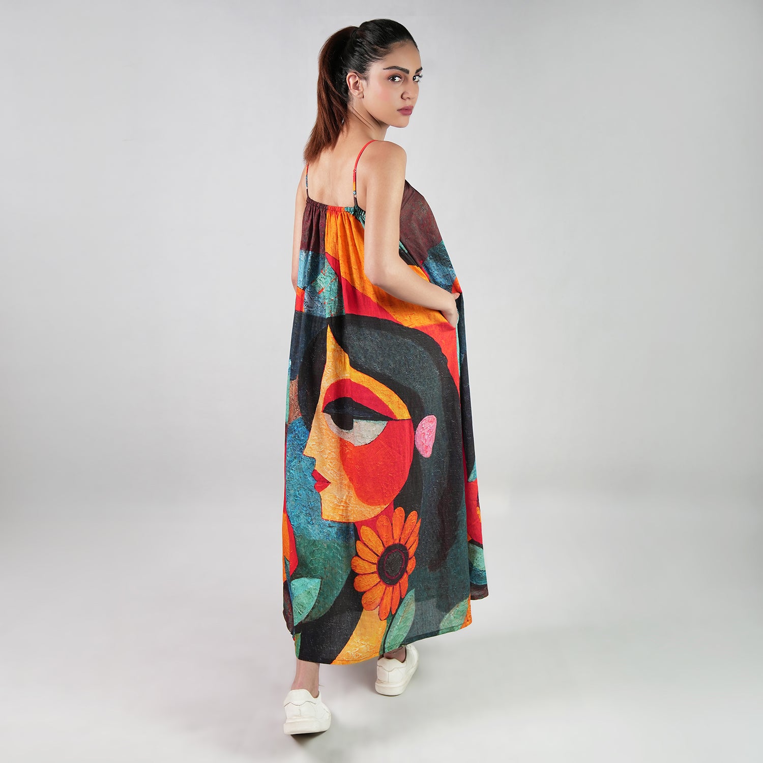Muse Abstract Art Spaghetti Strap Maxi Dress - Multicolor