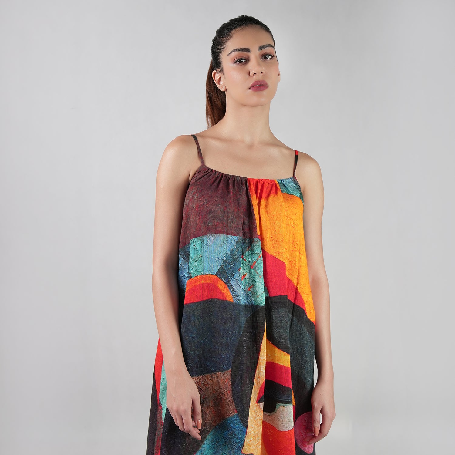 Muse Abstract Art Spaghetti Strap Maxi Dress - Multicolor
